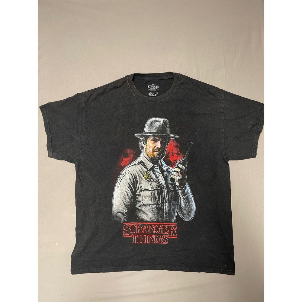 Goat Crew Stranger Things Chief Hopper Hawkins Police T-Shirt Mens Large Black